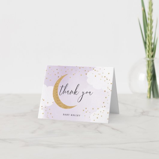 Over de Moon Gold Glitter, Paars gepersonaliseerd Notitiekaartje (Voorkant)