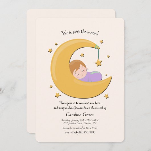Over de Moon Meet en Greet Uitnodiging (Voorkant / Achterkant)