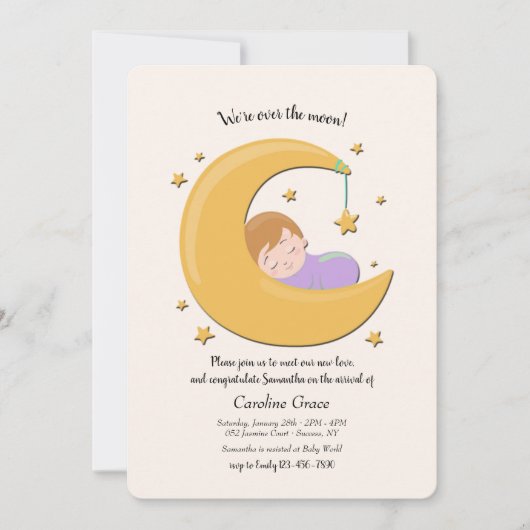 Over de Moon Meet en Greet Uitnodiging (Voorkant)