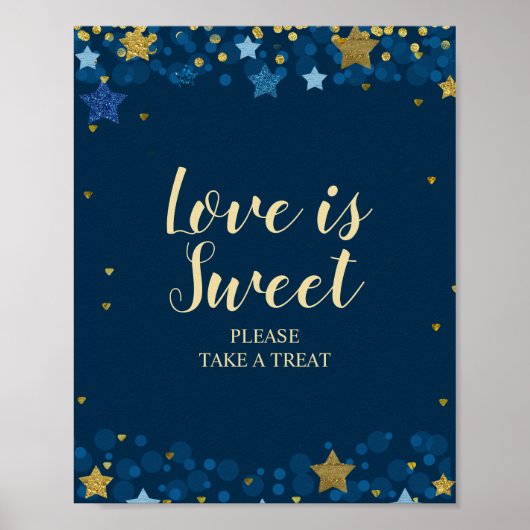 Over de Moon Navy Blue Baby shower Love Poster (Voorkant)