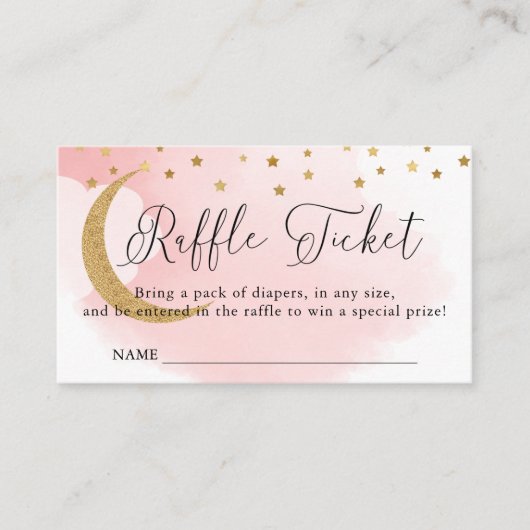 Over de Moon Pink, Baby shower Raffle Ticket Informatiekaartje (Voorkant)