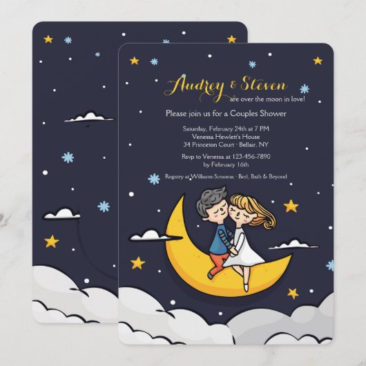 Over de Moon Shower-uitnodiging Kaart (Voorkant / Achterkant)