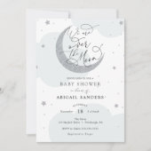 Over de Moon Silver Blue Baby shower-uitnodiging Kaart (Voorkant)