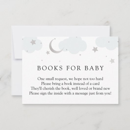 Over de Moon Silver Blue Books voor Baby Kaart (Voorkant)