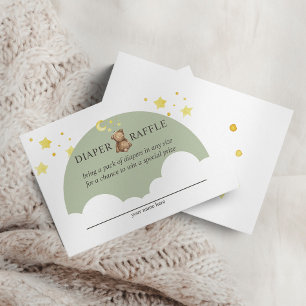 Over de Moon Teddy Bear Sage Green Diaper Raffle Informatiekaartje