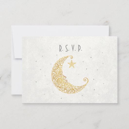 Over de Moon Wedding RSVP-kaart Gold RSVP Kaartje (Voorkant)