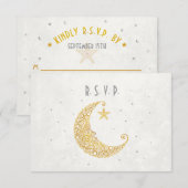 Over de Moon Wedding RSVP-kaart Gold RSVP Kaartje (Voorkant / Achterkant)