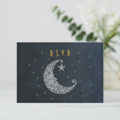 Over de Moon Wedding RSVP-kaart II RSVP Kaartje (Staand voorkant)