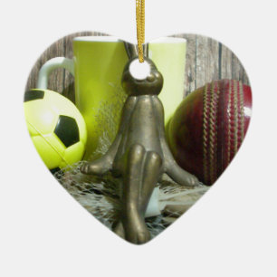 Over de Pitch & Crease: Football Cricket Blend Keramisch Ornament