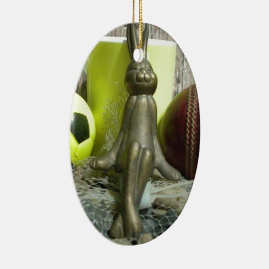 Over de Pitch & Crease: Football Cricket Blend Keramisch Ornament (Rechts)