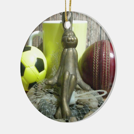 Over de Pitch & Crease: Football Cricket Blend Keramisch Ornament (Links)