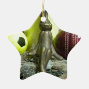 Over de Pitch & Crease: Football Cricket Blend Keramisch Ornament