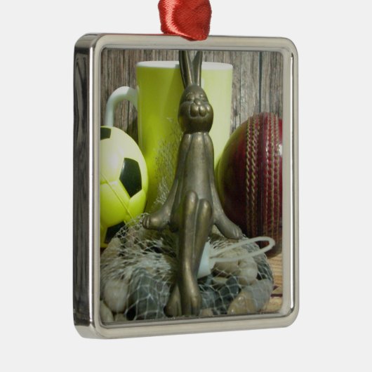 Over de Pitch & Crease: Football Cricket Blend Metalen Ornament (Rechts)