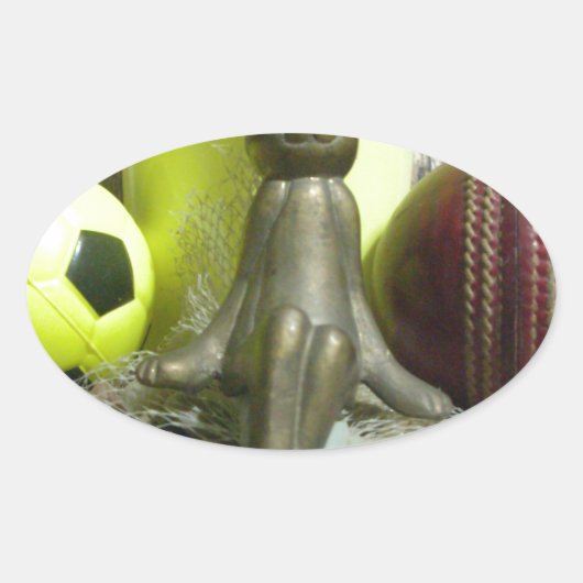 Over de Pitch & Crease: Football Cricket Blend Ovale Sticker (Voorkant)