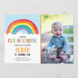 Over de Rainbow Blue Boy Verjaardagsuitnodiging Kaart