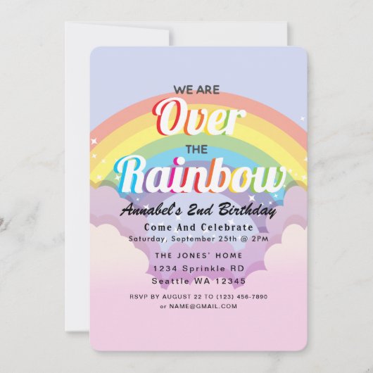 Over de Rainbow Kids Verjaardag uitnodiging (Voorkant)
