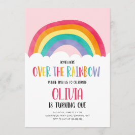 Over de Rainbow Pink Girl verjaardagsuitnodiging Kaart