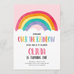 Over de Rainbow Pink Girl verjaardagsuitnodiging Kaart
