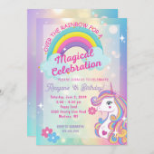 Over de Rainbow Unicorn Verjaardag uitnodiging (Voorkant / Achterkant)