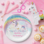 Over de regenboog eenhoorn verjaardag papieren bordje (Feest)