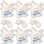 Over de Regenboog Eenhoorn Verjaardag Sticker (Voorkant)