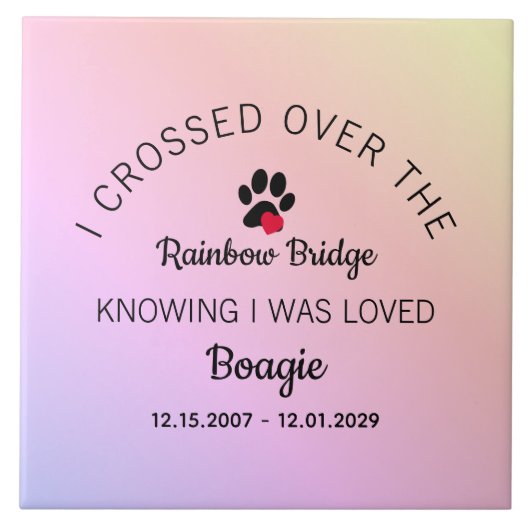 Over De Regenboogbrug Aangepaste Dierbare Herdenki Tegeltje (Voorkant)