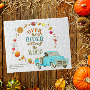 Over de rivier en door de Thanksgiving van hout Legpuzzel