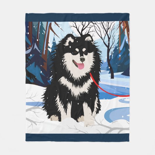 OVER DE RIVIER Finse Lapphund Fleece deken (Voorkant)