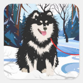 OVER DE RIVIER Finse Lapphund stickers 2 maten (Voorkant)