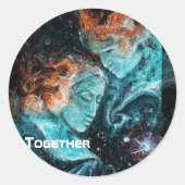 Over de ruimte ronde sticker (Voorkant)