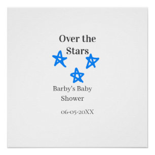 Over de sterren blauw grijze baby shower naam datu perfect poster