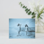 over de strand vintage 1902 briefkaart (Staand voorkant)