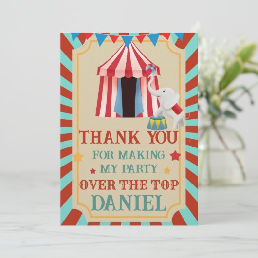 Over de Top Verjaardagscircus Bedankkaart (Staand voorkant)