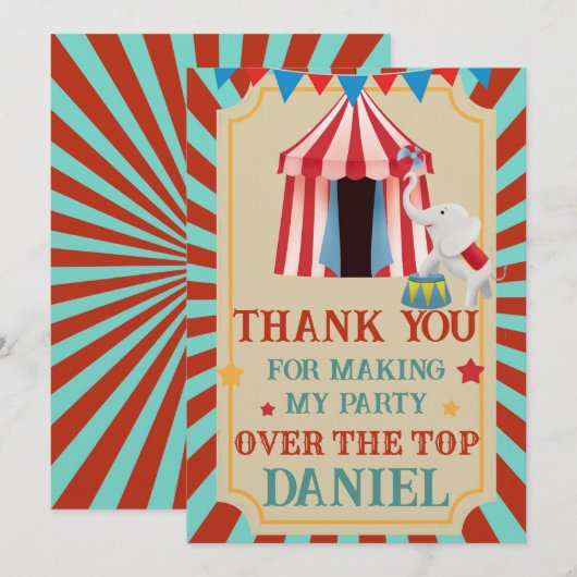 Over de Top Verjaardagscircus Bedankkaart (Voorkant / Achterkant)
