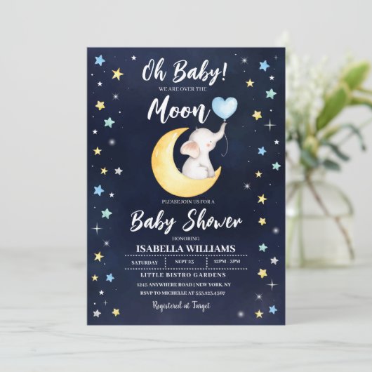 Over de uitnodiging tot het Baby shower van de maa (Staand voorkant)