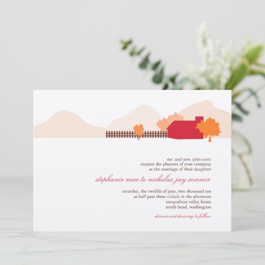 Over de uitnodiging tot het Boerderij huwelijk (Staand voorkant)