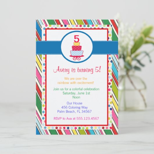 Over de uitnodiging van de Birthday Rainbow (Staand voorkant)