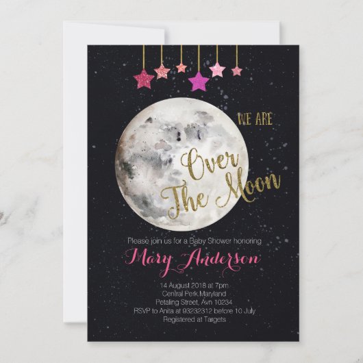 Over de uitnodiging voor het Baby shower Moon (Voorkant)