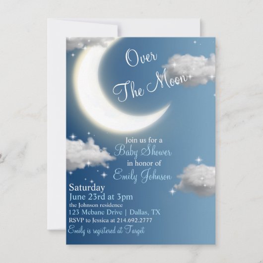 Over de uitnodiging voor het Baby shower Moon (Voorkant)