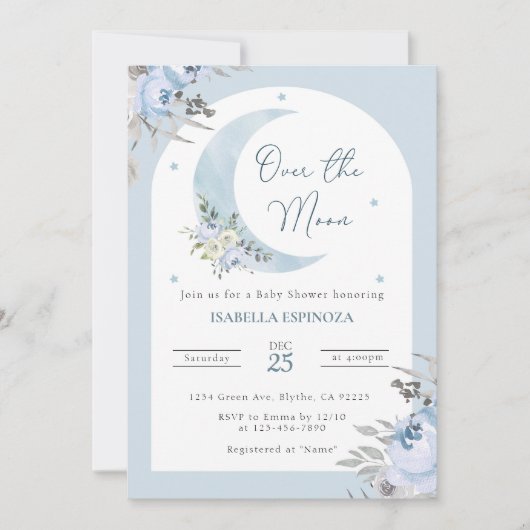 Over de uitnodiging voor het Baby shower Moon (Voorkant)