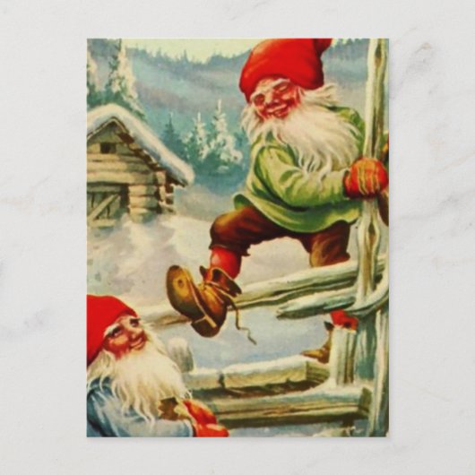 Over de Wooden Fence Gnomes van Jenny Nystrom Briefkaart (Voorkant)