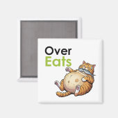 Over Eats - Funny Fat Cat Eating Fish Cartoon Magneet (Voorkant / Achterkant)