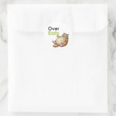 Over Eats - Funny Fat Cat Eating Fish Cartoon Ronde Sticker (Tas)