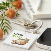 Over Eats - Funny Fat Cat Eating Fish Cartoon Sleutelhanger (Voorkant Rechts)