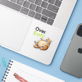 Over Eats - Funny Fat Cat Eating Fish Cartoon Sticker (Laptop met iPhone)