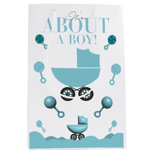 Over een Boy Baby shower Invite Gift Bag Medium Cadeauzakje (Voorkant)