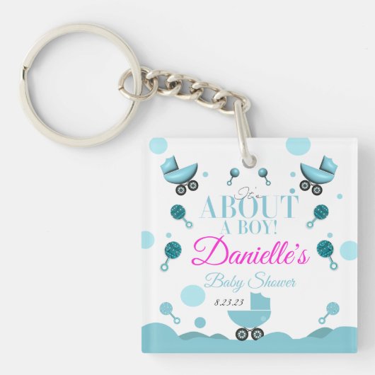 Over een Boy Baby shower Invite Gift Bag Sleutelhanger (voorkant)