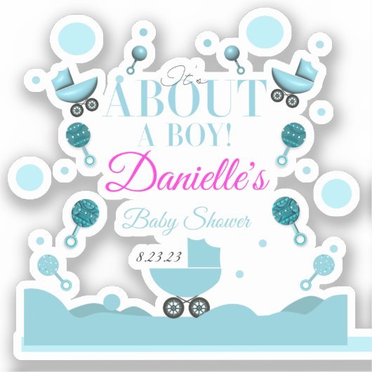 Over een Boy Baby shower Invite Gift Bag Sticker (Voorkant)