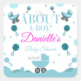 Over een Boy Baby shower Invite Gift Bag Vierkante Sticker