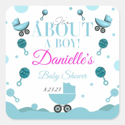 Over een Boy Baby shower Invite Gift Bag Vierkante Sticker (Voorkant)